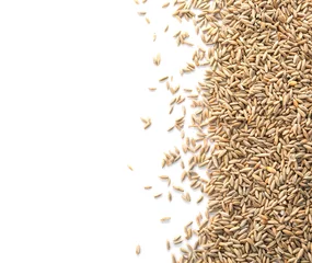 Gordijnen Raw rye on white background. Healthy grains and cereals © New Africa