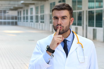 Polite healthcare worker requesting silence 