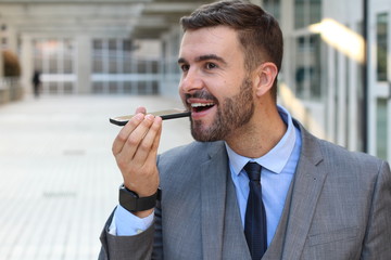 Man using a voice recognition app 