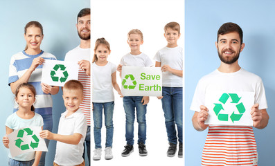 Obraz premium Set with people and posters for concept of recycling