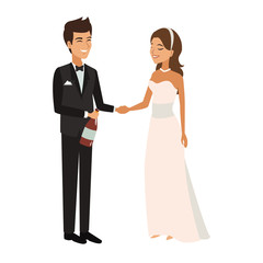 Bride and groom with bottle vector illustration graphic design