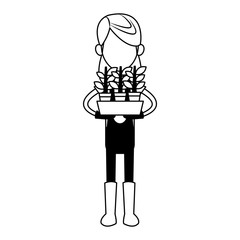Woman farmer with plant pot vector illustration graphic design
