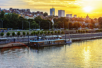 Warsaw at the Sunset Time with Amazing colors - obrazy, fototapety, plakaty