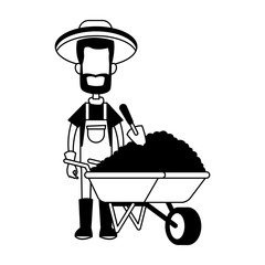 Farmer man with wheelbarrow vector illustration graphic design