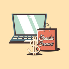 retro shopping laptop special discount dollar