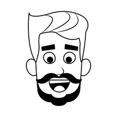 Young man face with beard cartoon vector illustration graphic design