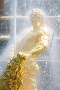 View on Samson fountain, Grand cascade in Perterhof, Saint-Petersburg, Russia