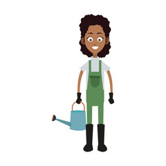 Woman farmer with water can cartoon vector illustration graphic design