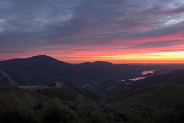 Pink Sunset Landscape over Don Pedro Reservoir Lake
