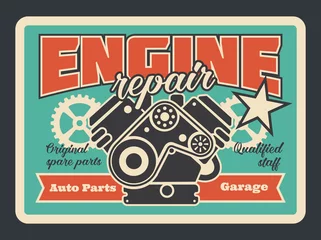 Auto-Motor-Reparatur-Service-Vektor-Retro-Poster © Vector Tradition