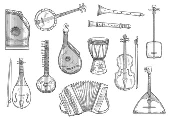 Obraz premium Vector musical instruments sketch design