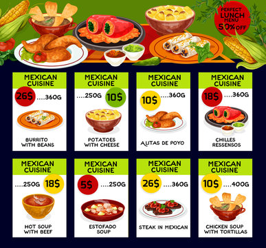 Vector menu price cards for Mexican cuisine