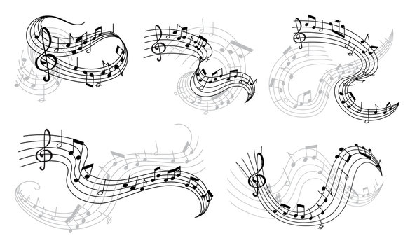 Vector music notes on staff icons