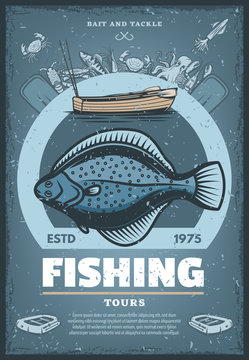 Vector vintage poster for fishing tours