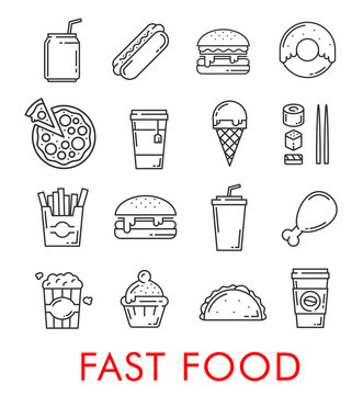 Vector fast food restaurant thin line icons