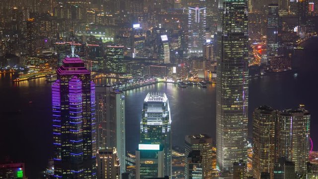 Time Lapse of the tall skyscrapers and harbor of Hong Kong