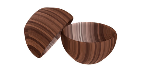 couple wooden bowl on white background,3d illustration