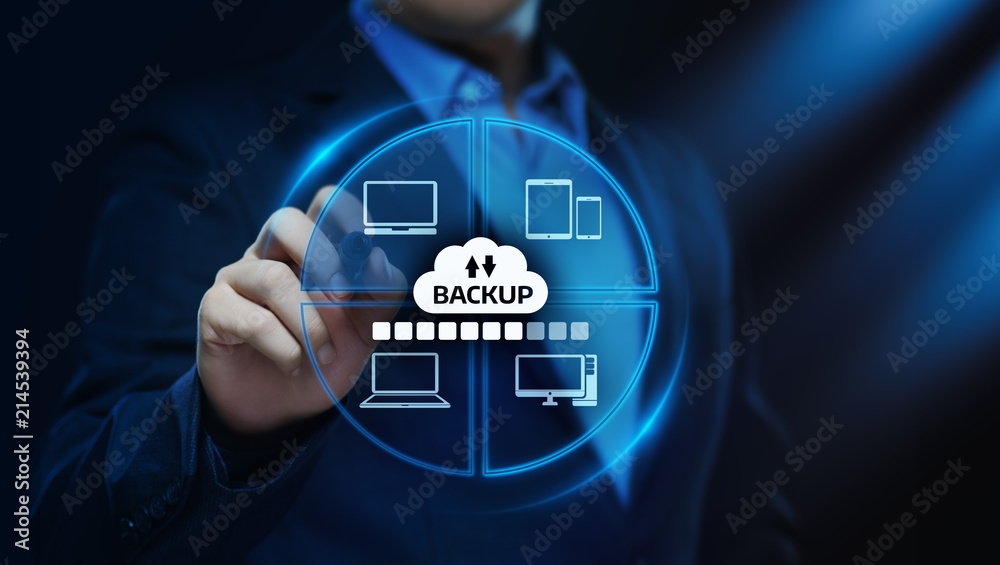 Sticker backup storage data internet technology business concept