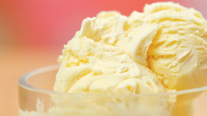 Refreshing summertime vanilla ice cream macro closeup.