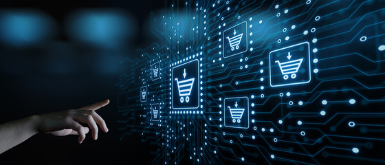 e-commerce add to cart  online shopping business technology internet concept - obrazy, fototapety, plakaty