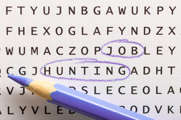 Word search, puzzle. Concept about finding, job hunting, unemployed.