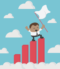 African businessman success holding success flag standing on top of Growth Chart