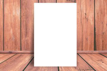 White blank paper mock up on wood texture for background