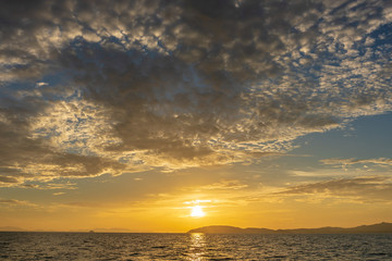 Sunset at beach sea sky clouds twilight time