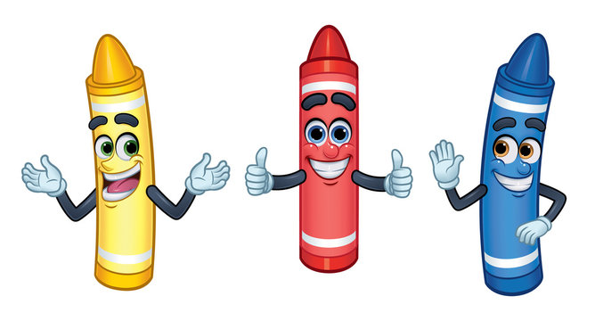 3 Cartoon Character Crayons: Red, Yellow, and Blue_Vector Illustration EPS 10