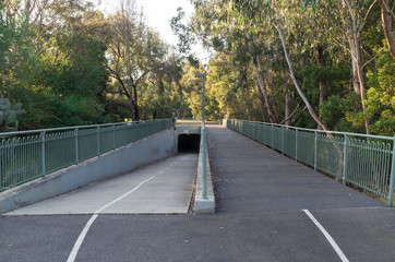 Pedestrian underpass and road crossing on a bike path