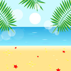 Fototapeta na wymiar Caribbean beach with palms, sun and sea
