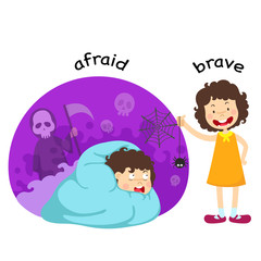 Opposite afraid and brave vector illustration