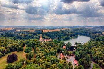 Aerial photo of Konopiště chateau (castle) with surroundings landscape in Central Bohemian Region - Czech Republic from ultralight plane