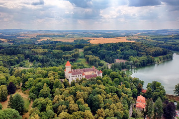 Aerial photo of Konopiště chateau (castle) with surroundings landscape in Central Bohemian Region - Czech Republic from ultralight plane