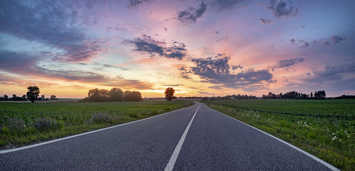 asphalt road in Germany after sunset