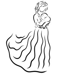 Lovely mother in a long dress with a baby in her arms