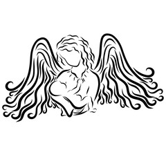 Angel admiring the baby, or winged affectionate mother