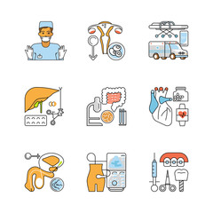 Medicine outline flat icons