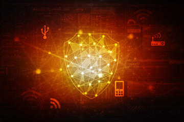 2d illustration Security concept - shield 
