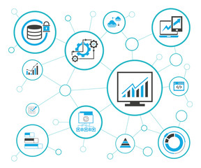 data analytics concept, information management concept, vector illustration