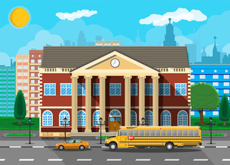 Plakat Classical school building and cityscape.