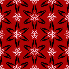Floral seamless background. Black and white flower pattern on red