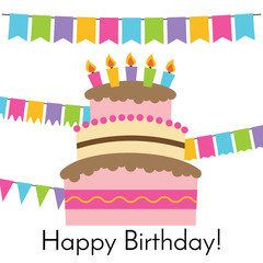 Greeting Card with Sweet Cake for Birthday Celebration. Vector illustration
