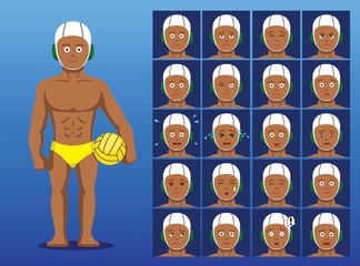 Brazilian Water Polo Player Cartoon Emotion Faces Vector Illustration