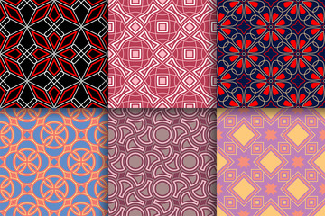 Geometrical backgrounds. Collection of colored seamless textures