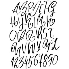 Hand drawn dry brush lettering. Grunge style alphabet. Handwritten font. Vector illustration.