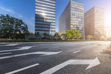 Panoramic skyline and modern business office buildings with empty road,empty concrete square floor