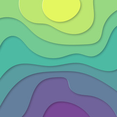 Modern paper cut art design template with cartoon abstract colorful waves