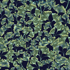 Night Jungle Tropical Seamless Vector Leaf Pattern