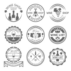 Wine shop and wine list vector monochrome labels